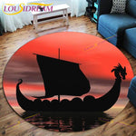 The Vikings Skull Pattern Area Rug Round Floor Mat Living Room Carpet Bathroom Kitchen Rug Doormat