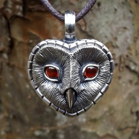 Trendy Punk Style Silver Color Owl Face Red Color Stones Eyes Heart Pendant