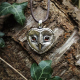 Trendy Punk Style Silver Color Owl Face Red Color Stones Eyes Heart Pendant