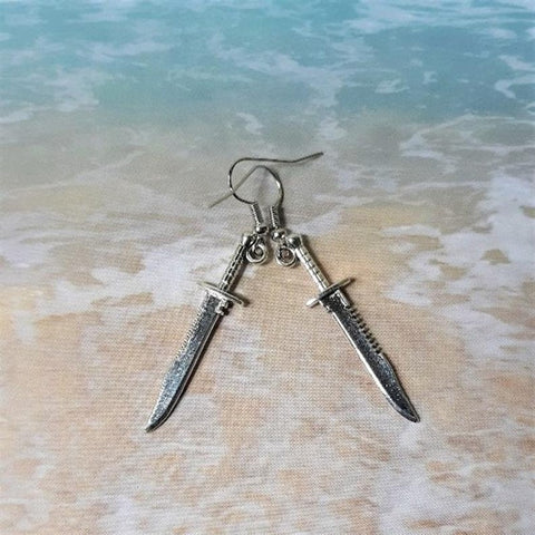 Trendy Vintage Knife Shape Dangle Earrings Retro Soldiers jewelry style Modern colour charm Silver colour Unique women men gift