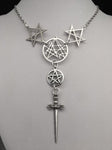 Unicursal Hexagram Symbol Pendant Sword Necklace Satanic Symbols Necklace Emblem Amulet Talisman Thelema Sign Gift for Men Women