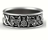 Viking Geri & Freki Wolves Celtic Knot Ring