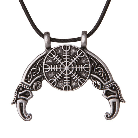 New Magicun Viking~Viking Aegishjalmur  Necklace Retro Crow Pendants Helm of Awe Talisman Pendant Necklace Double Side