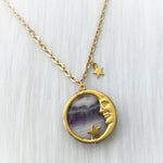 Vintage Amethyst Moon Face Necklace,Man In The Moon Pendant,Wicca,Witch,Pagan,Gypsy,Magic,Celestial,Witchcraft,Necklace,Stars