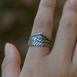 Vintage Antique Silver Feather Adjustable Ring Wing Ring For Gift