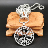 New Magicun Viking~Vintage Compass Vegvisir Norse Viking wolf Pendant necklace jewelry pagan amulet