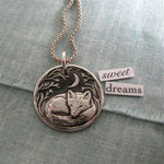 Vintage Fox Charm Chain Necklace Silver Color Fox and Moon Pendant Necklaces