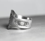 Vintage Silver Crescent Moon Stay Wild Ring Gothic Ring Punk Party  Jewelry For Gift