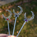 Vintage Silver Crescent Moon Witch Hair Sticks Moon Hairpin Goddess Jewelry for Women Gift