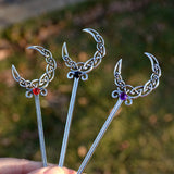 Vintage Silver Crescent Moon Witch Hair Sticks Moon Hairpin Goddess Jewelry for Women Gift