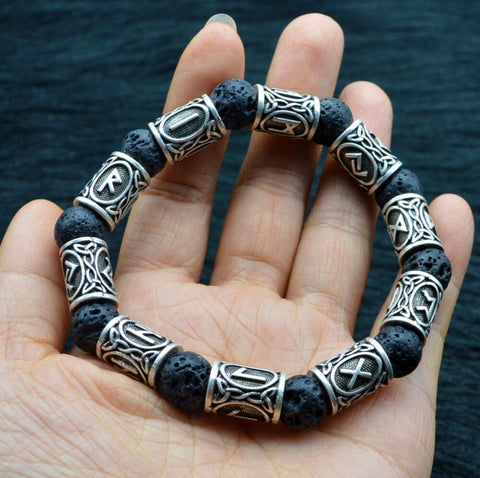 Viking Magic~Vintage Volcano Lava Stone Beads 10pcs Runes Beads Men Bracelet Viking Rune Bracelet Fashion Charm Bracelet Jewelry Friendship G