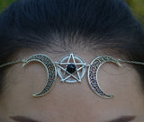 Vintage Wiccan Crescent Moon Pentagram Head Chain Wedding Hair Jewelry Crown For Bride Witch Pagan Jewelry