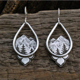 Water drop mountain forest tree earrings silver mountain pine round pendant earrings Wicca holiday birthday gift