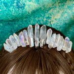 White raw crystal crown tiara quartz headband hair comb  witch accessories wedding elven festival Wicca jewelry