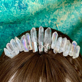 White raw crystal hair comb quartz hair clip witch accessories wedding jewelry  Festival Events Tiara Wicca Gift