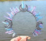 Wicca RawCrystal Crown Witch Tiaras Moon Bridal Witchcraft Accessories Wedding Festival Jewelry Hair Accessories Gifts