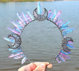 Wicca RawCrystal Crown Witch Tiaras Moon Bridal Witchcraft Accessories Wedding Festival Jewelry Hair Accessories Gifts