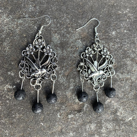 Wicca volcanic stone, bird of life,Flower, earrings, girlfriends, Witchcraft Accessories gifts for her