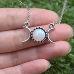 Wiccan Jewelry Witchcraft Triple Moon Necklace Opal Druzy Moon Triple Goddess Necklace Triple Crescent Moon Jewelry
