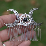 Wiccan Moon Pentagram Hairpin Crescent Moon Comb Witch Tiaras Pagan Hair Jewelry Wedding Hair Accessory