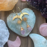 Witch Amethyst Sunburst Earrings Moon Dangle Celestial BOHO Dangle Women Fashion Statement Handmade Jewelry Gift 2022