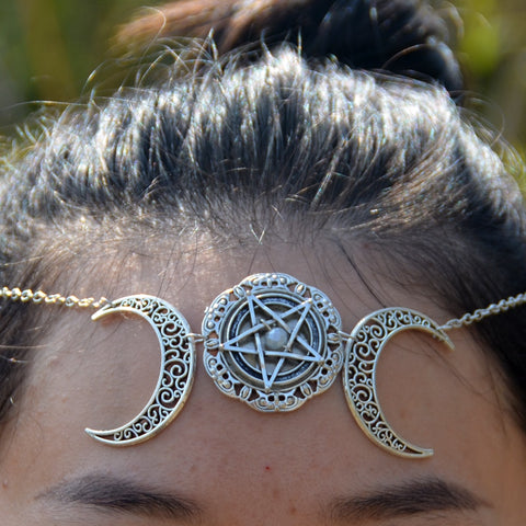 Witch Boho Head Chain Crescent Moon Forehead Chain Headband Bride Hair Wedding Accesories