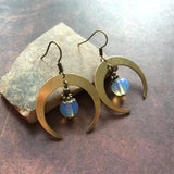 Witch Brass Moonstone Crecent Moon Earrings Celestial Astronomy Boho Hippies Jewelry  for Her Beautifu Fashion Trend