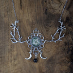 Witch Crescent Moon Pentagram Antlers Branch Pendant