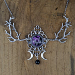 Witch Crescent Moon Pentagram Antlers Branch Pendant