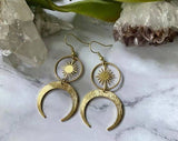 Witch Crescent Moon Sun Dangle Earrings Gothic Earrings Celestial Jewelry For Gift