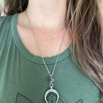 Witch Crystal Amethyst Crescent Moon Pendant Necklace Mysterious Wiccan Goddess Jewelry