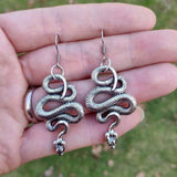 Witch Earrings Silver Dragon Snake Hand Statment Sword Drop Earrings Occult Spirit Pagan Skull Axe Earrings Wicca Gift