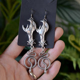 Witch Earrings Silver Dragon Snake Hand Statment Sword Drop Earrings Occult Spirit Pagan Skull Axe Earrings Wicca Gift