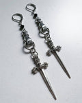 Witch Gothic Sword Dangle Earrings Silver Hand Jagger Earrings for Gift