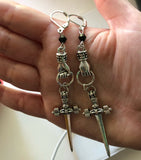 Witch Gothic Sword Dangle Earrings Silver Hand Jagger Earrings for Gift