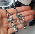 Witch Hand Sword Cross Dangle Earrings Occult Pagan Jewlery for Women