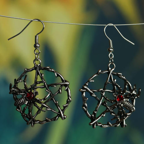 Witch Leaf Pattern Pentagram Spider Earrings Old Vintage Gothic Pagan Earrings Gift