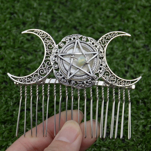 Witch Moon Pentagram Hair Combs Crescent Moon Star Hair Sticks Wiccan Magic Tiaras Hair Jewelry For Wedding Bride Gift