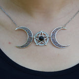 Witch Pentagram Crescent Moon Pendant Necklace Wiccan Goddess Occult Pagan Witch Jewelry