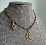 Witch Star Crescent Moon Celestial Necklace  Pagan Gift