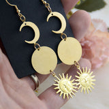 Witch Sun Crescent Moon Celestial Dangle Drop Earrings Gifts for Women