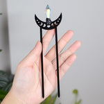 Witch Triple Crescent Moon Pentagram Crystal Amethyst Quartz Hair Stick Pagan Gothic Hairpin Wicca Occulet Goddness Hair Jewelry