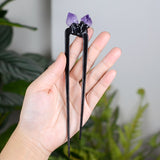 Witch Triple Crescent Moon Pentagram Crystal Amethyst Quartz Hair Stick Pagan Gothic Hairpin Wicca Occulet Goddness Hair Jewelry