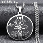 Witch Triple Moon Goddess Hecate Necklace for Women Men Stainless Steel Greek Mythology Chain Necklace Jewelry