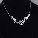 Witchy Hand Pentagram Chain Choker Hand Clear Quartz Necklace Gothic Mystery Pagan Jewelry