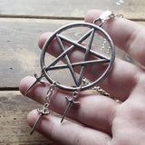 Witchy Pentagram Dagger Sacrifice Necklace Silver Color Fashion Gothic Jewelry Long Charm Big Pendant Delicacy Women Gift New