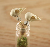 Womens Mens Bird Skull Earrings - Miniature Crow Skull Studs,gothic Gift