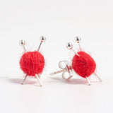 Wool Knitting Earrings - Yarn Ball and Needles,Miniature Knitting Needles, Knitter Gift, Silver-Plated Stud, Yarn Ball Earrings