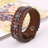 Spikes Rivet Gothic Skeleton Skull Punk Biker Wide Cuff Leather Bracelet