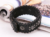 Spikes Rivet Gothic Skeleton Skull Punk Biker Wide Cuff Leather Bracelet